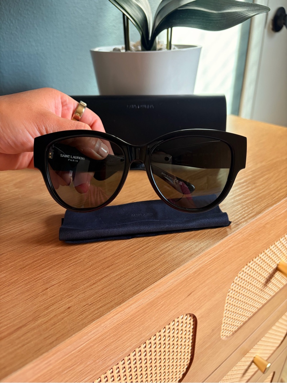 Saint Laurent Glossy Black Oversized Cat-Eye Sunglasses